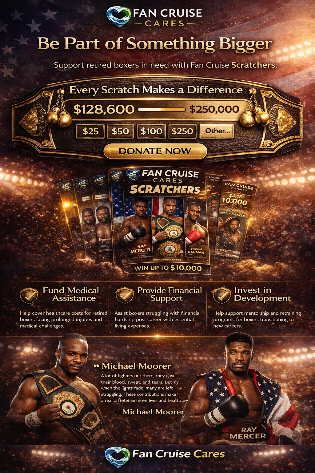 Fan Cruise Cares - Support retired boxers in need with Fan Cruise Scratchers